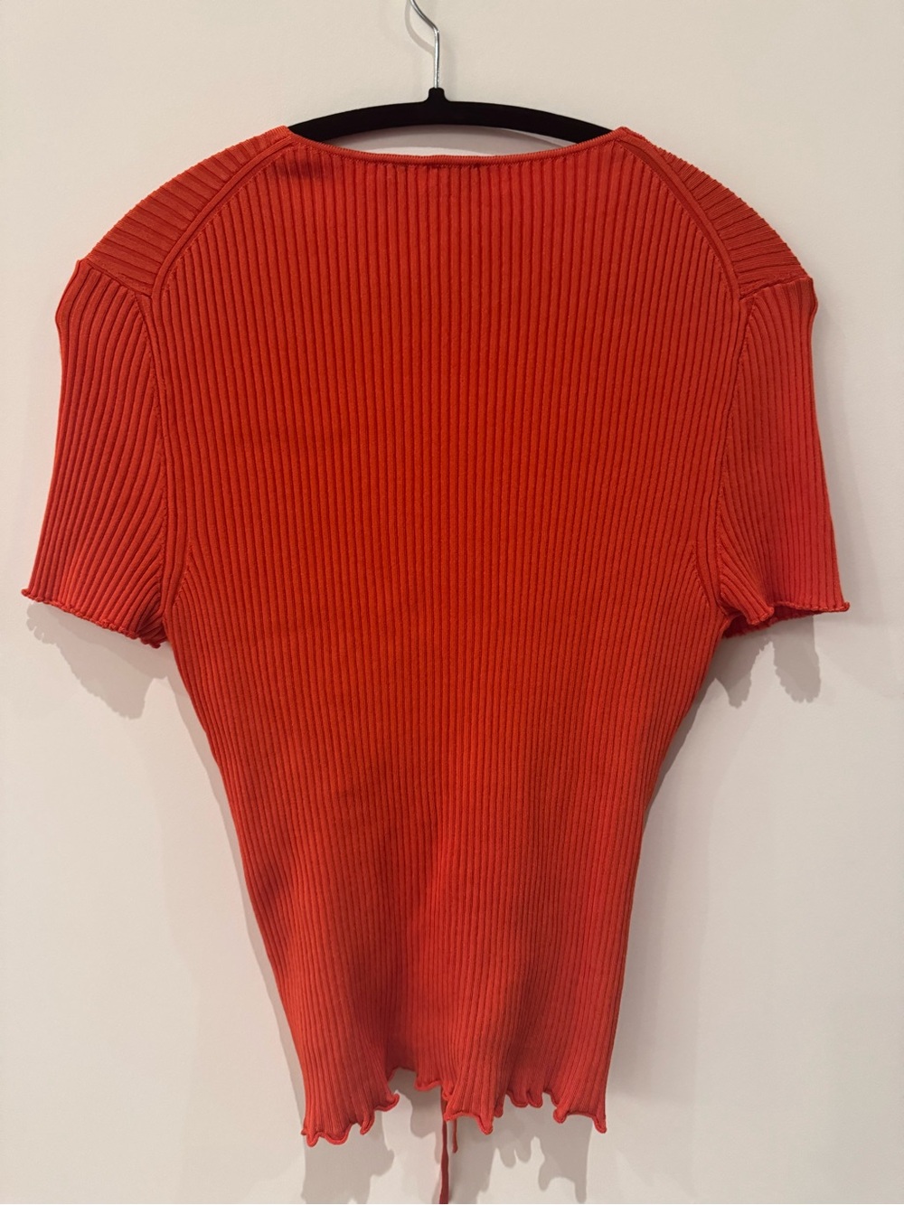 HUGO Ribbed V-Neck Drawstring Crop Top in Orange-Red - Picture 4 of 4
